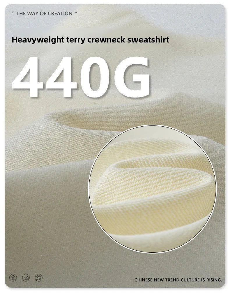 Custom LOGO men's and women's spring autumn and winter new American 440G heavy terry loose pullover crew neck sweater
