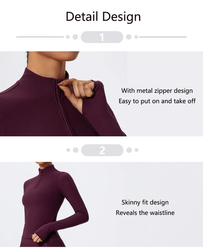 Hearuisavy Half Zipper High Collar Sports Shirts Quick-Dry Yoga Clothing Women Sportswear Fitness Long Sleeve Tight Clothes