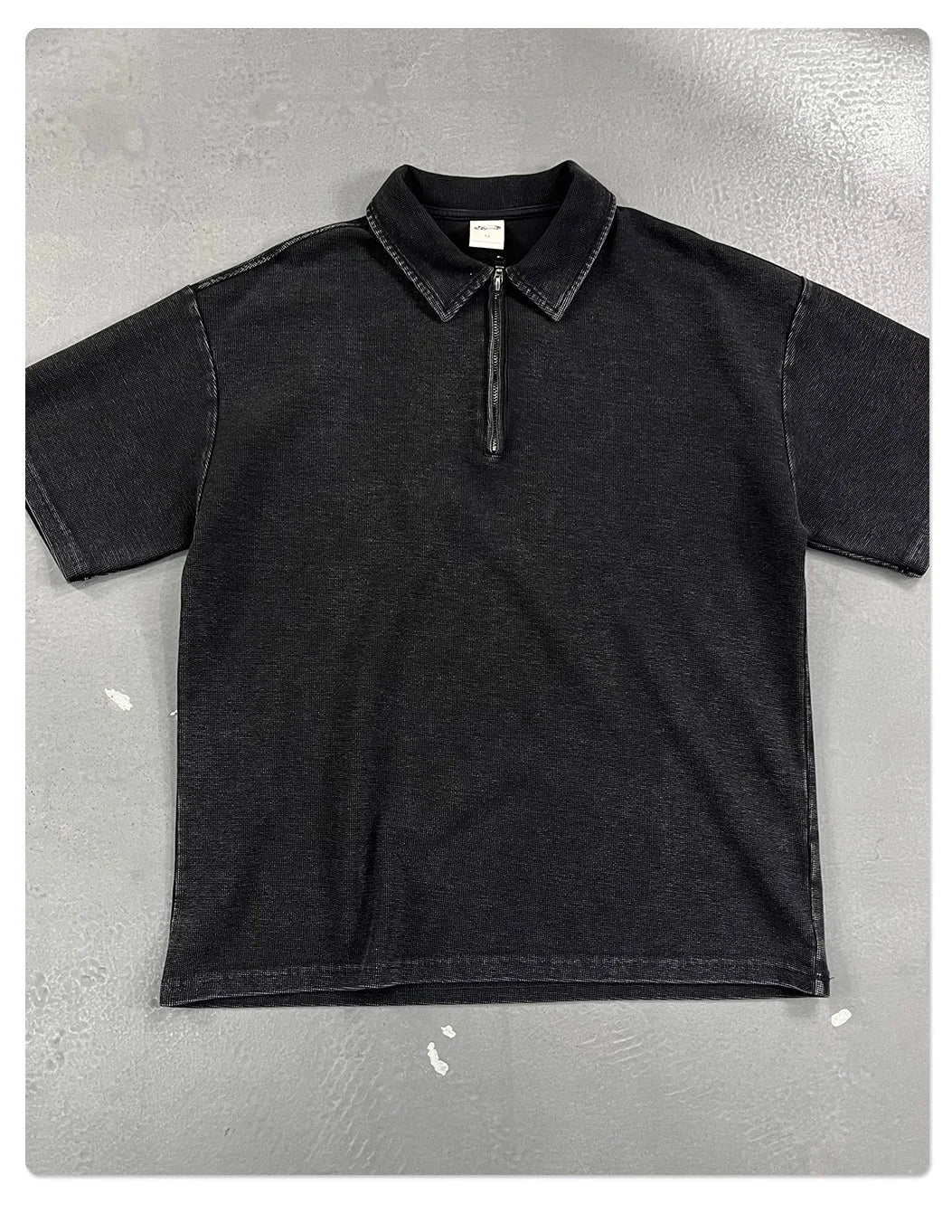 Custom LOGO Men's 2026 New Polo Shirt 325G Cotton Polyester YKK Zipper Batik Waffle Wash Old Short Sleeve T-Shirt