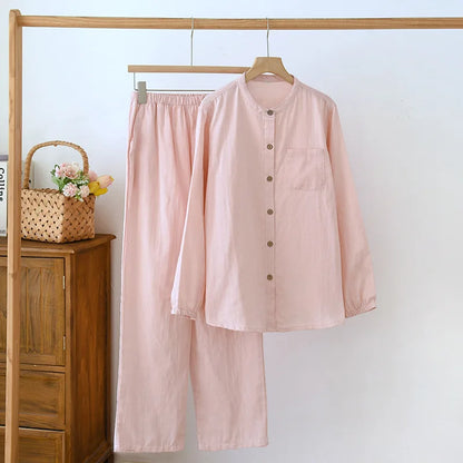 2026 New Spring/Summer Couple's Pajama Set 100% Cotton Simple Men's and Women's Long Sleeve Long Pants Two Piece Home Clothes