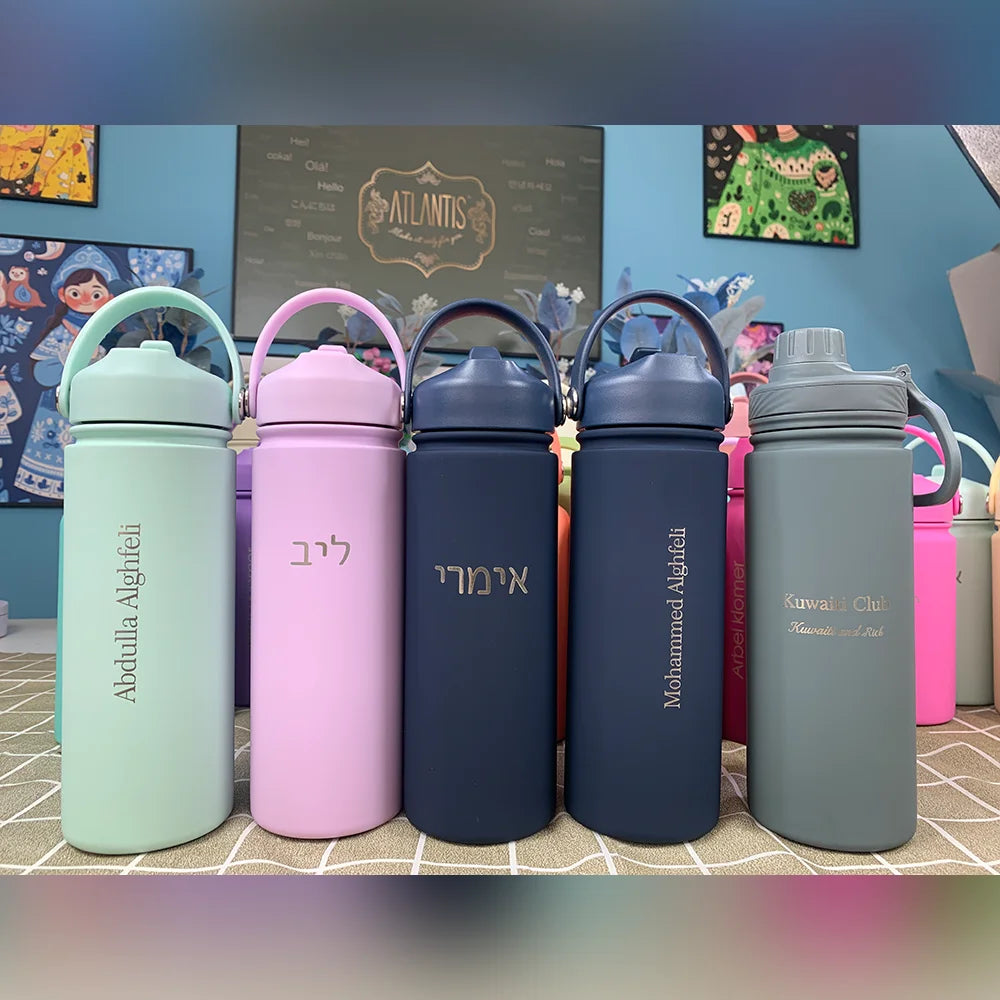 Insulated Water Bottle 500ml Custom Text/Logo - 304 Steel, 24H Cold, Office & Gym Essentials