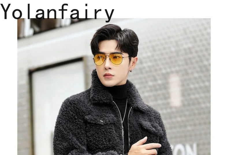 YOLANFAIRY 100% Wool Mens Real Fur Coat Winter 2024 Jackets Short Lambswool Coats Integrated Clothes Trend Top Chaquetas Hombre