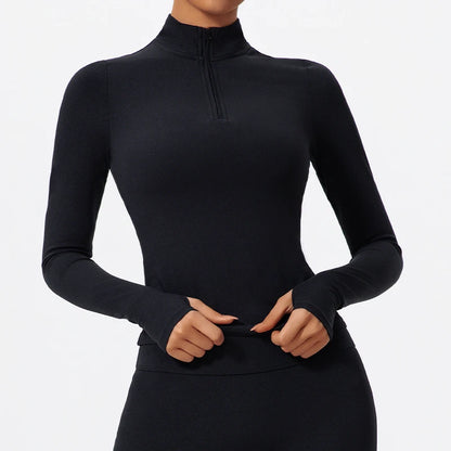 Hearuisavy Half Zipper High Collar Sports Shirts Quick-Dry Yoga Clothing Women Sportswear Fitness Long Sleeve Tight Clothes