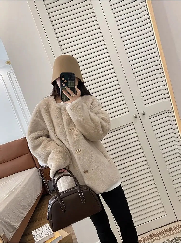 Lamb Fur Jacket for Women Pure Wool Fur Coats Particle Sheep Fleece Gold Buckle Composite Fur Integrated Women's Winter Coat FCY
