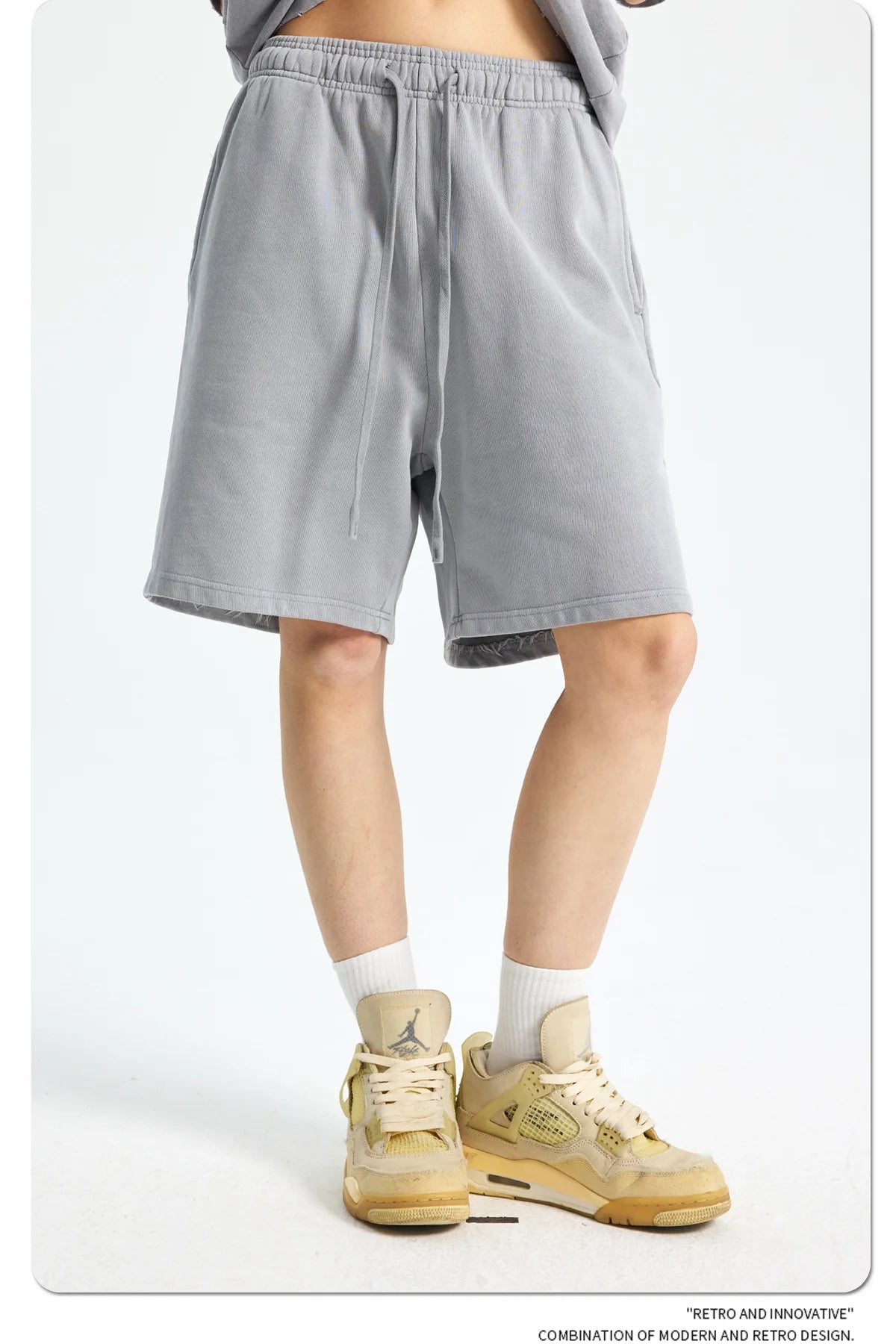 Custom LOGO men's new washed 420G European and American 100% cotton retro terry couple casual sports shorts