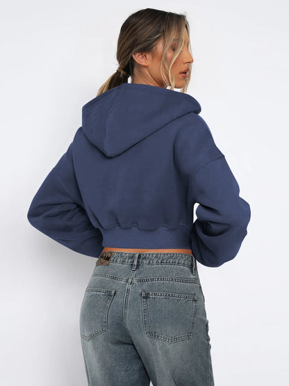 Custom LOGO women's short European and American style fashion street long-sleeved autumn and winter loose hooded sweater