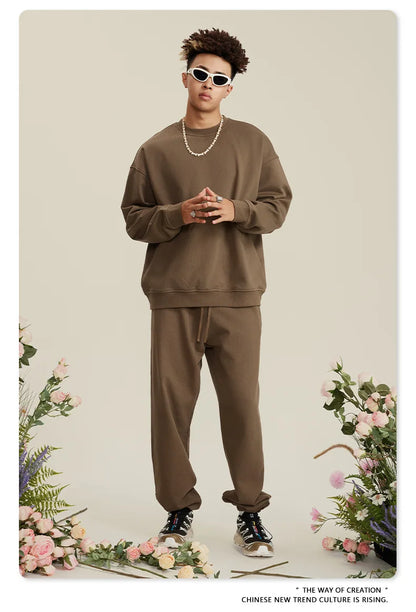 Custom LOGO men's and women's spring autumn and winter new American 440G heavy terry loose pullover crew neck sweater