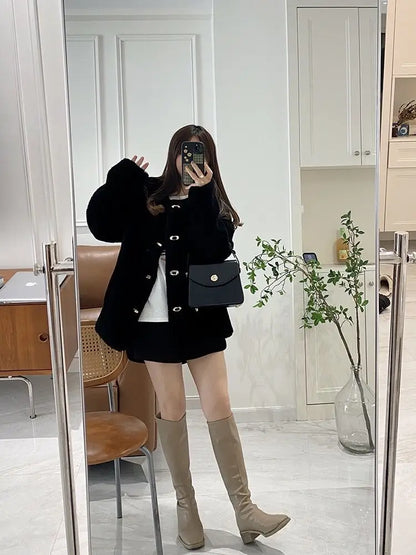 Lamb Fur Jacket for Women Pure Wool Fur Coats Particle Sheep Fleece Gold Buckle Composite Fur Integrated Women's Winter Coat FCY