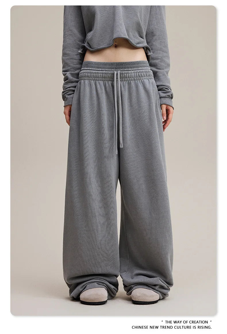 Custom LOGO Women's 2025 Spring and Autumn 370G Heavy 100% Cotton Retro Style Old and Skinny Double Waist Casual Straight Pants