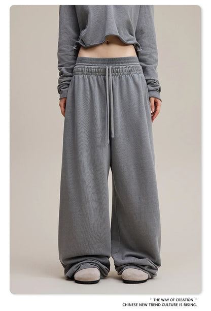 Custom LOGO Women's 2025 Spring and Autumn 370G Heavy 100% Cotton Retro Style Old and Skinny Double Waist Casual Straight Pants