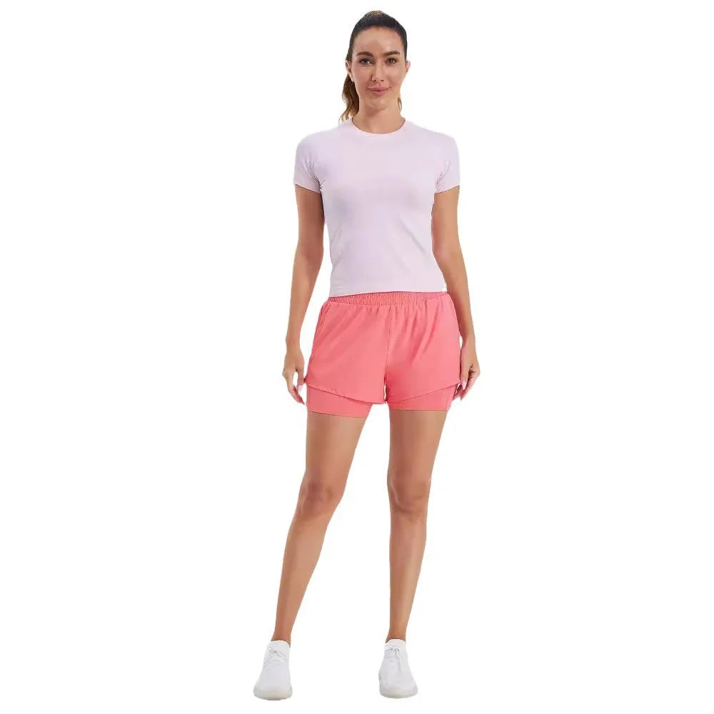Custom LOGO women's breathable loose anti-light yoga zipper pocket outdoor mountaineering running sports shorts