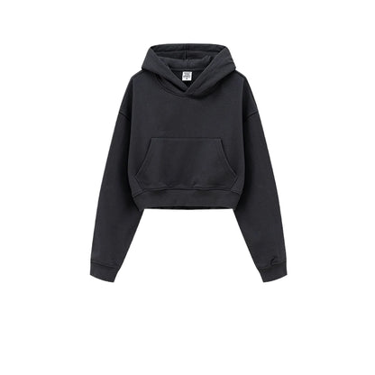 Customized LOGO women's new autumn blockbuster 445G big pocket hooded sweater short top