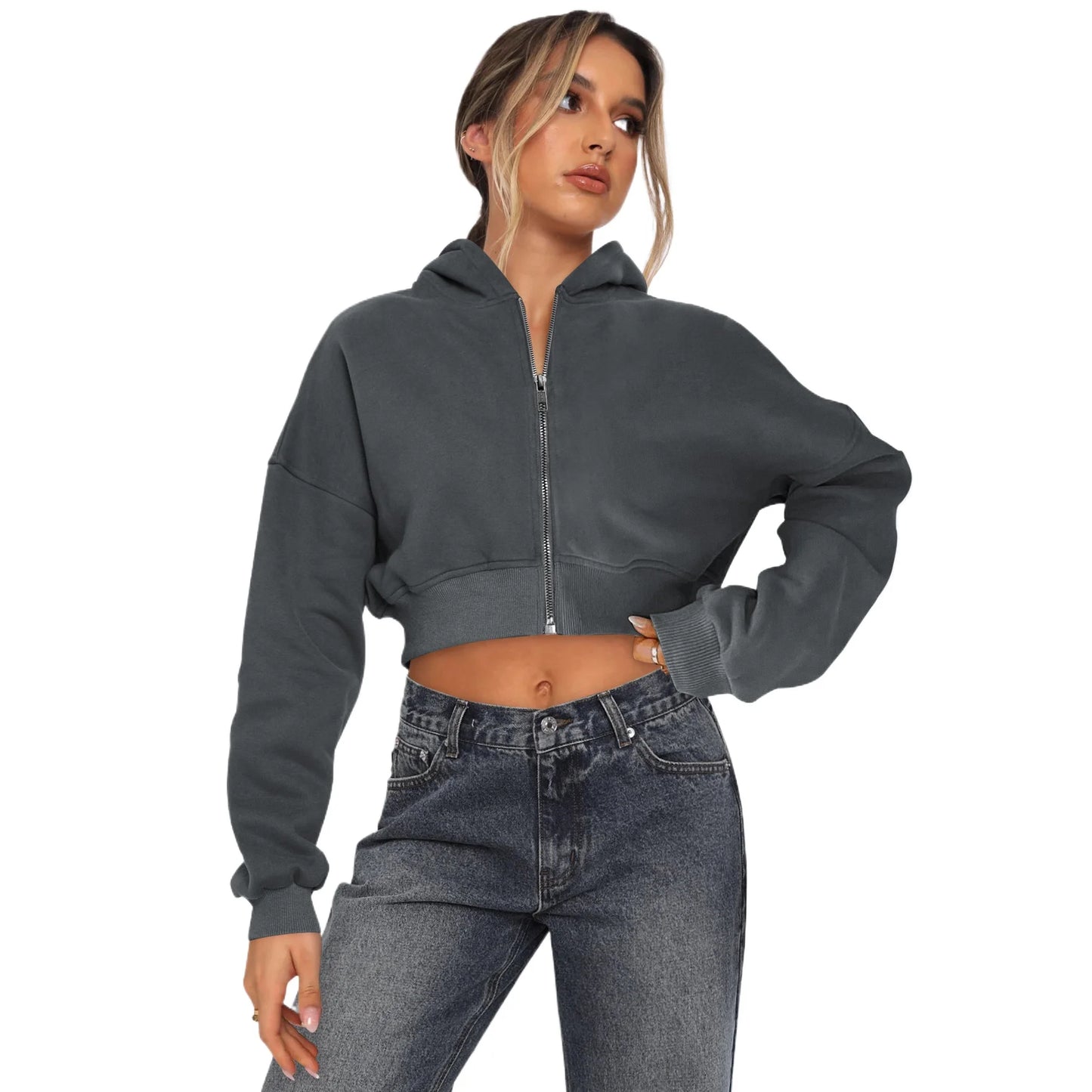 Custom LOGO women's short European and American style fashion street long-sleeved autumn and winter loose hooded sweater