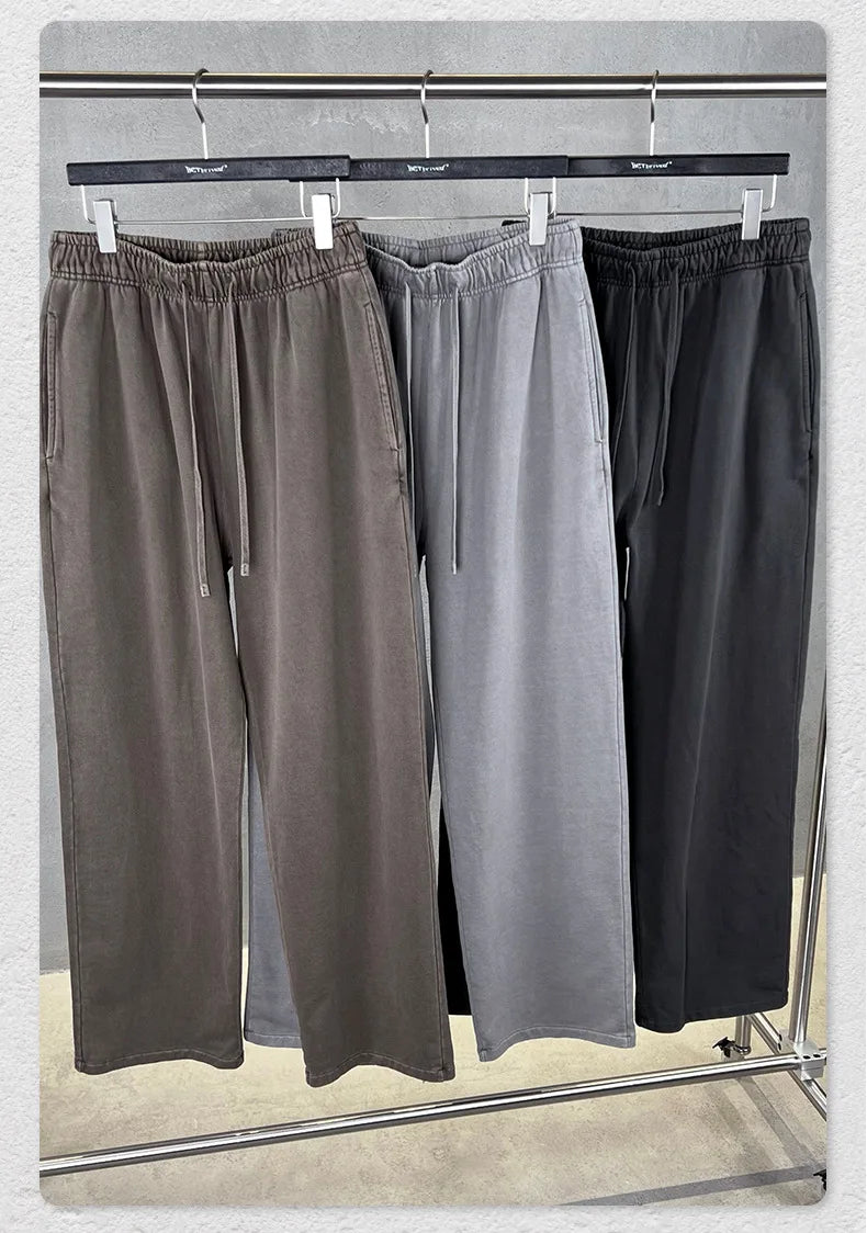 Customized LOGO Men's 2025 Autumn New 480G Heavy 100% Cotton Black Pattern Straight Loose Casual Pants