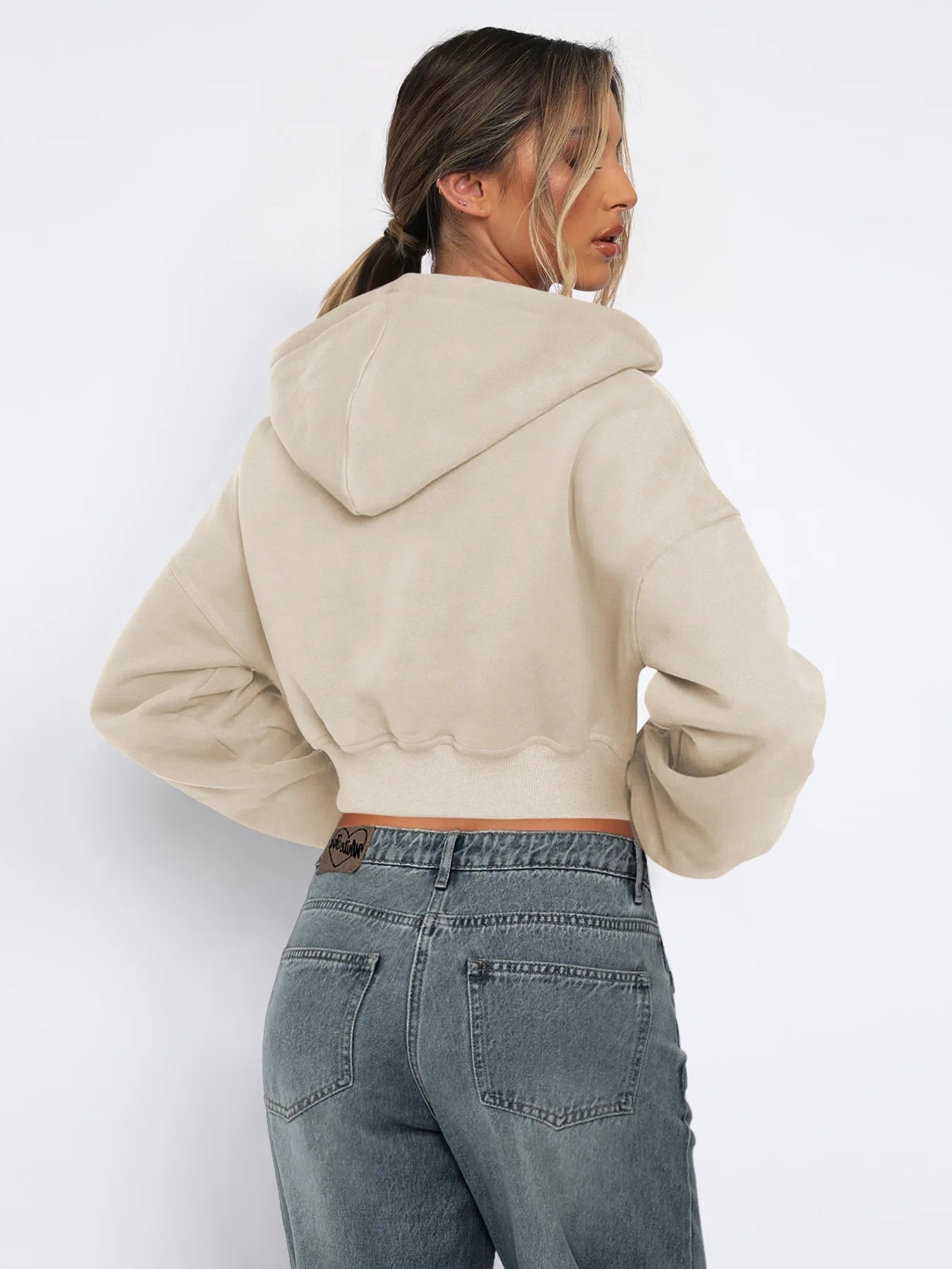 Custom LOGO women's short European and American style fashion street long-sleeved autumn and winter loose hooded sweater