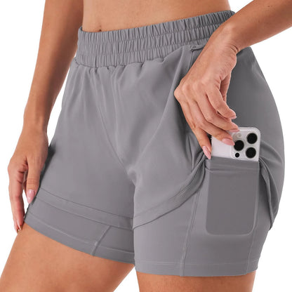 Custom LOGO women's breathable loose anti-light yoga zipper pocket outdoor mountaineering running sports shorts
