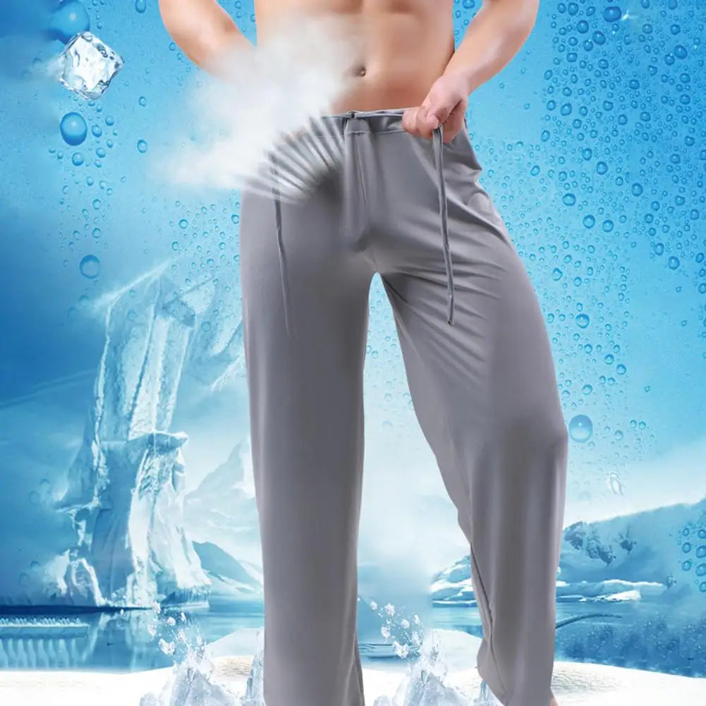 Men Yoga Pants Low Waist Drawstring Straight Loose Pajama Pants Thin Sports Comfortable Elastic Waist Men Sports Trousers