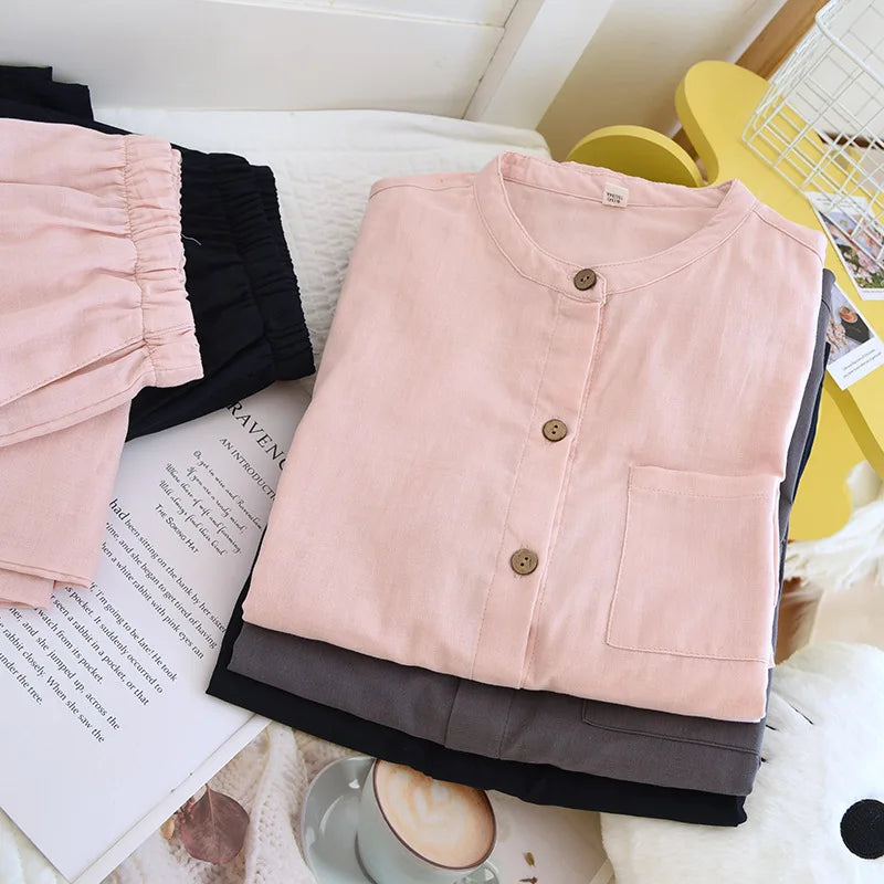 2026 New Spring/Summer Couple's Pajama Set 100% Cotton Simple Men's and Women's Long Sleeve Long Pants Two Piece Home Clothes