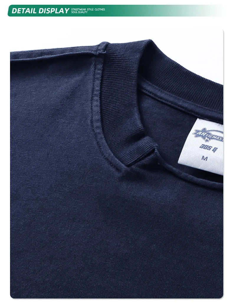Customized LOGO men's new summer 305G heavy 100% cotton short-sleeved washing water old retro 430G shorts two-piece set