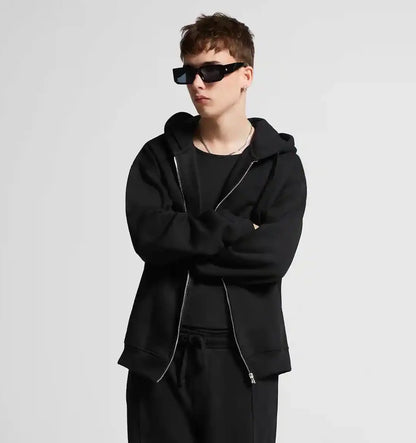 600GSM 95% Cotton DIY Custom LOGO Solid Retro Oversize Hoodie Unisex Winter Warm Zipper Up Open-Up Hoodies Classic Loose Coat