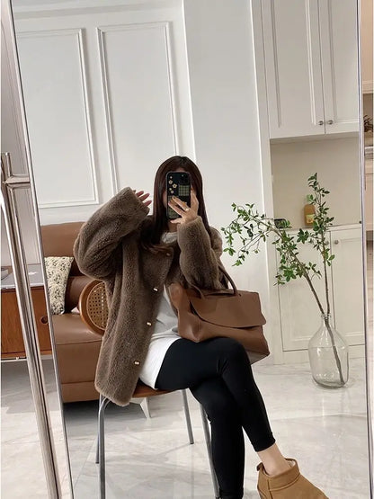 Lamb Fur Jacket for Women Pure Wool Fur Coats Particle Sheep Fleece Gold Buckle Composite Fur Integrated Women's Winter Coat FCY