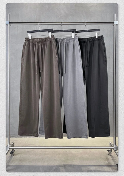 Customized LOGO Men's 2025 Autumn New 480G Heavy 100% Cotton Black Pattern Straight Loose Casual Pants