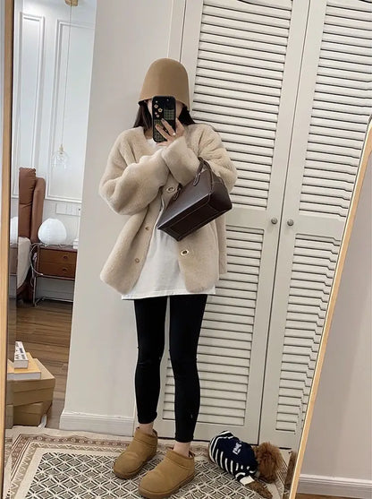 Lamb Fur Jacket for Women Pure Wool Fur Coats Particle Sheep Fleece Gold Buckle Composite Fur Integrated Women's Winter Coat FCY