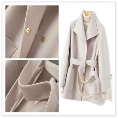 YOLANFAIRY Winter Double-sided Woolen Coat Women's Short Hepburn 100% Wool Coat for Women Elegant Clothes Chaqueta Feminine F