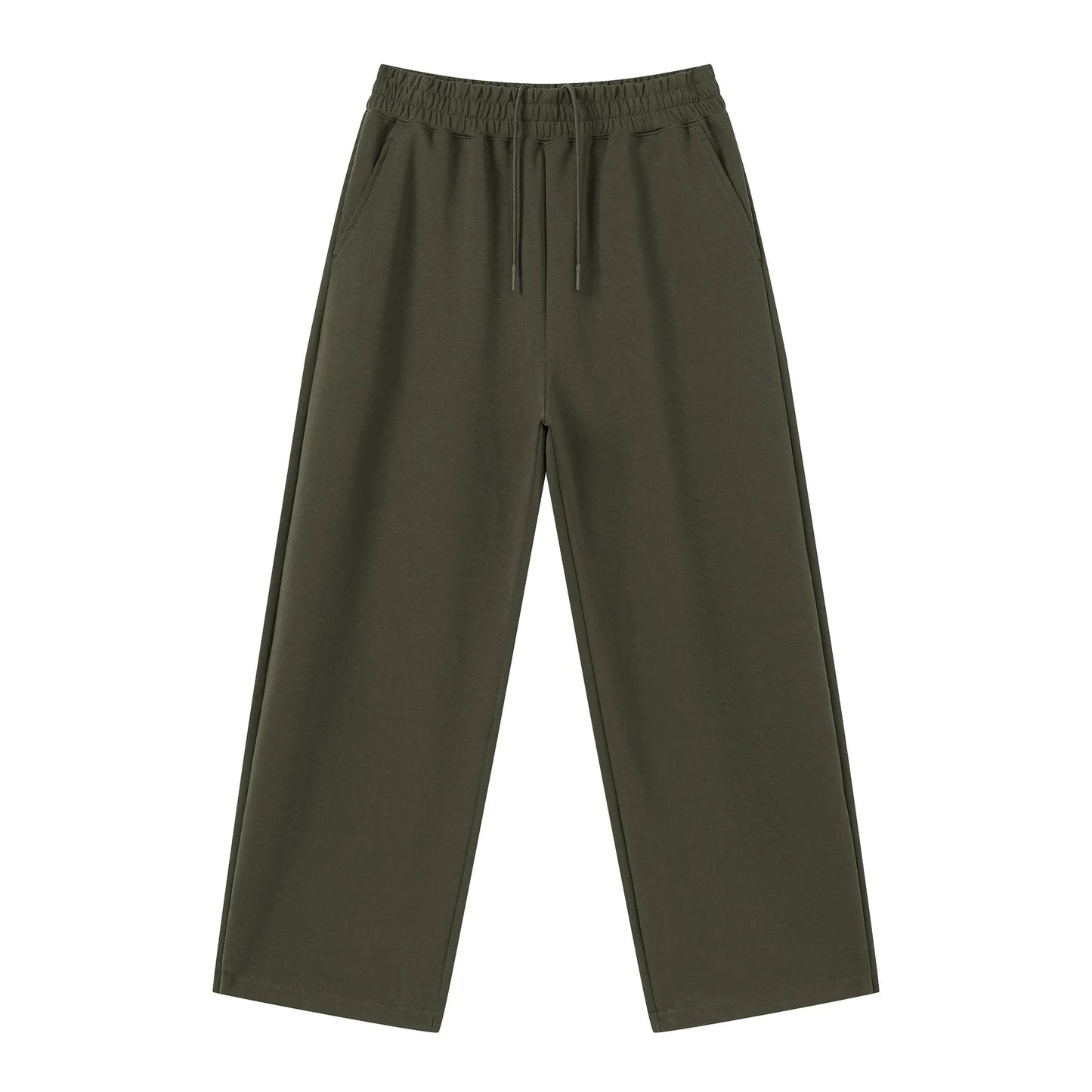 Personalized LOGO custom men's 320G cotton polyester vertical wide-leg pants drawstring elastic waist casual straight trousers