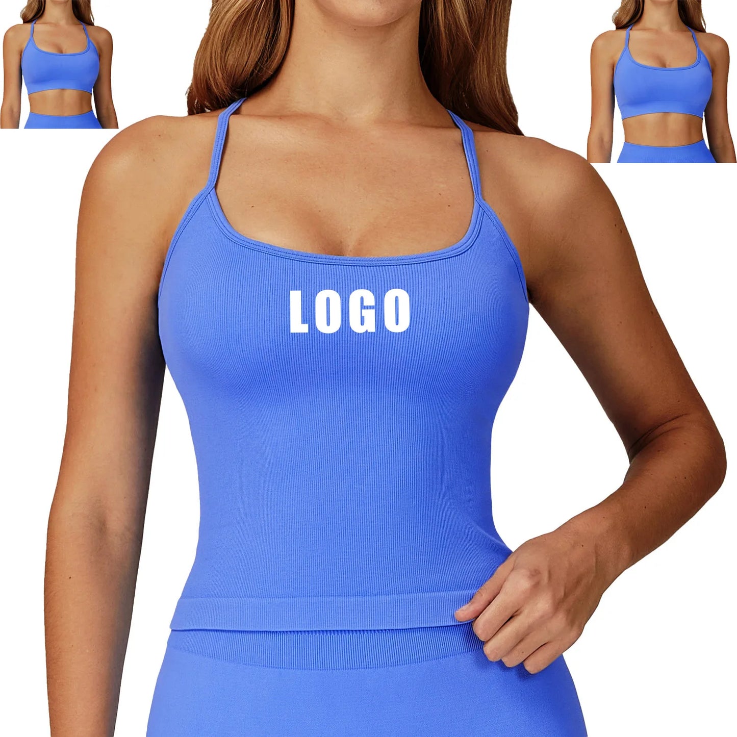 Custom LOGO women's seamless new yoga vest strap cross back sports underwear outdoor running fitness top