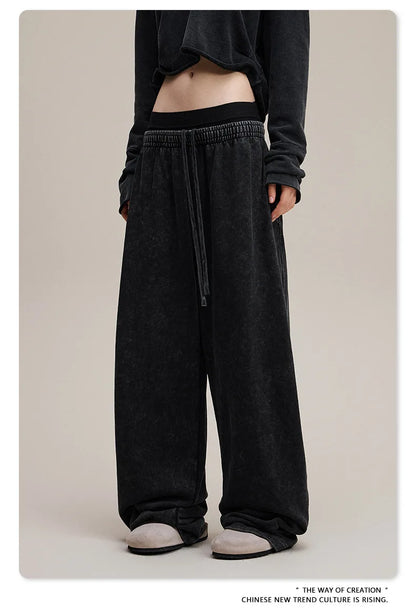Custom LOGO Women's 2025 Spring and Autumn 370G Heavy 100% Cotton Retro Style Old and Skinny Double Waist Casual Straight Pants