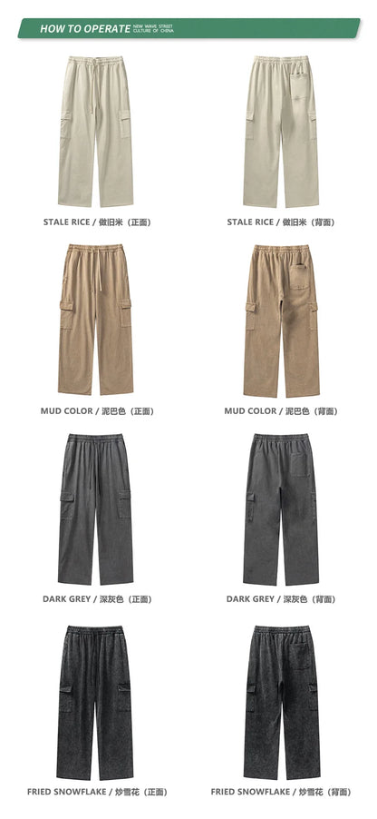 Custom LOGO Men's 358G Spring Summer 100% Cotton New Teen Thin Multi-Pocket American Retro Washing Tooling Casual Couple Pants