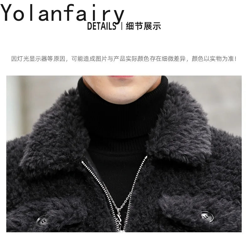 YOLANFAIRY 100% Wool Mens Real Fur Coat Winter 2024 Jackets Short Lambswool Coats Integrated Clothes Trend Top Chaquetas Hombre