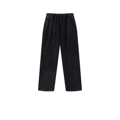 Customized LOGO Men's 2025 Autumn New 480G Heavy 100% Cotton Black Pattern Straight Loose Casual Pants