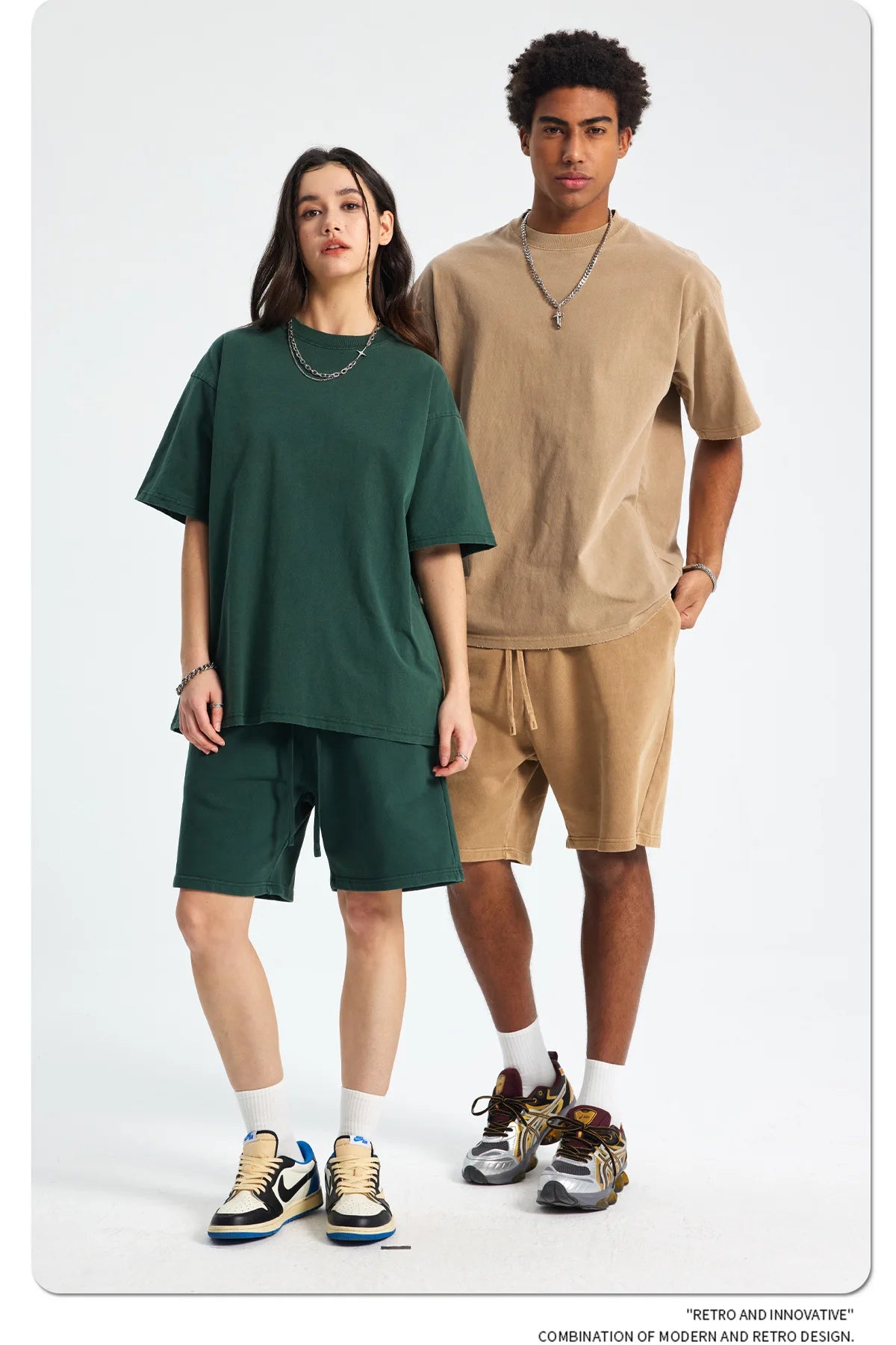 Custom LOGO men's new washed 420G European and American 100% cotton retro terry couple casual sports shorts