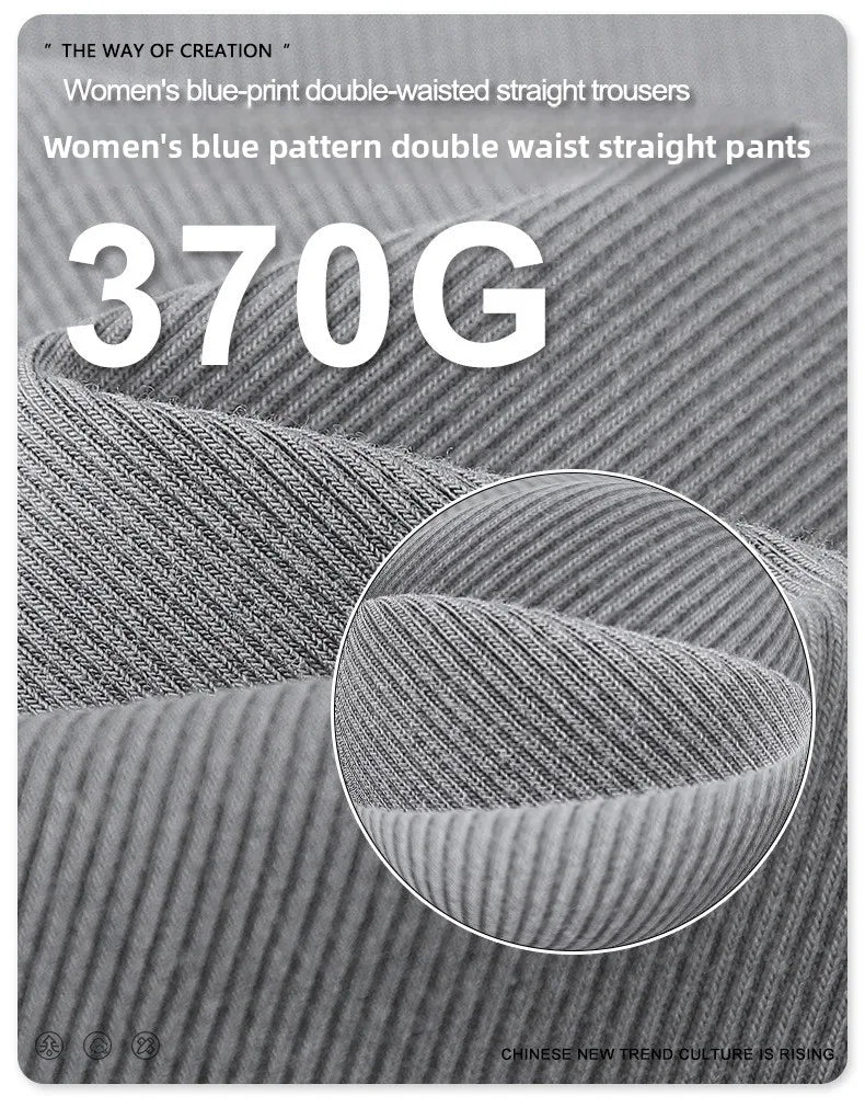 Custom LOGO Women's 2025 Spring and Autumn 370G Heavy 100% Cotton Retro Style Old and Skinny Double Waist Casual Straight Pants