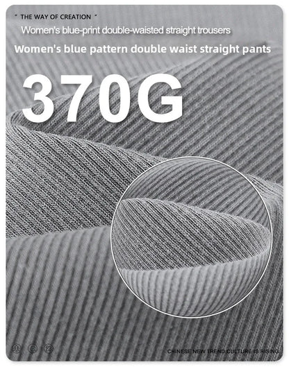 Custom LOGO Women's 2025 Spring and Autumn 370G Heavy 100% Cotton Retro Style Old and Skinny Double Waist Casual Straight Pants