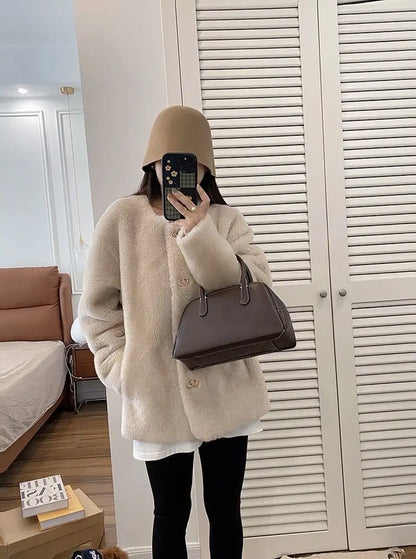 Lamb Fur Jacket for Women Pure Wool Fur Coats Particle Sheep Fleece Gold Buckle Composite Fur Integrated Women's Winter Coat FCY