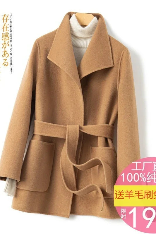 YOLANFAIRY Winter Double-sided Woolen Coat Women's Short Hepburn 100% Wool Coat for Women Elegant Clothes Chaqueta Feminine F