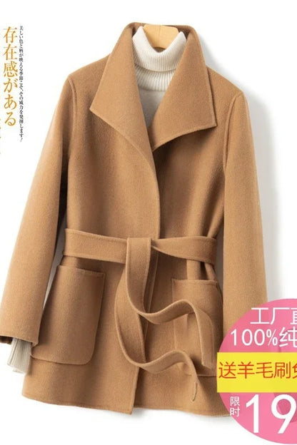 YOLANFAIRY Winter Double-sided Woolen Coat Women's Short Hepburn 100% Wool Coat for Women Elegant Clothes Chaqueta Feminine F