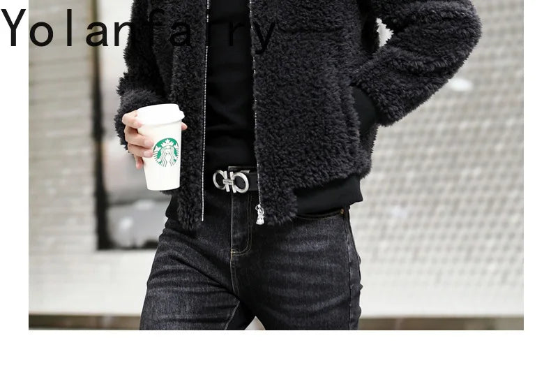 YOLANFAIRY 100% Wool Mens Real Fur Coat Winter 2024 Jackets Short Lambswool Coats Integrated Clothes Trend Top Chaquetas Hombre