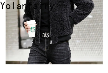 YOLANFAIRY 100% Wool Mens Real Fur Coat Winter 2024 Jackets Short Lambswool Coats Integrated Clothes Trend Top Chaquetas Hombre