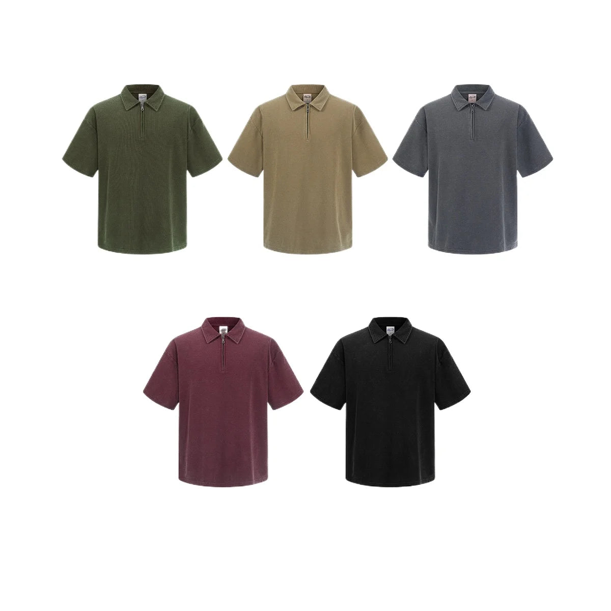 Custom LOGO Men's 2026 New Polo Shirt 325G Cotton Polyester YKK Zipper Batik Waffle Wash Old Short Sleeve T-Shirt