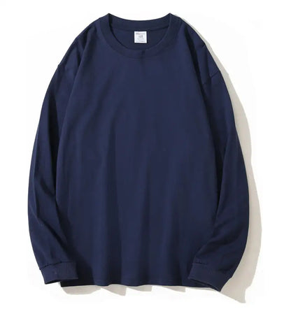 DIY Custom LOGO 260GSM 100% Cotton Heavy Weight Oversized Men T-shirt Long sleeves Pure Color For Winter Autumn Streetwear Tops
