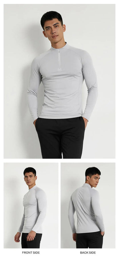 #9907-XIYU Custom LOGO Fitness Compression Sport Gym Running Exercise Elastic Long Sleeves half zip High neck Tops men T-shirt