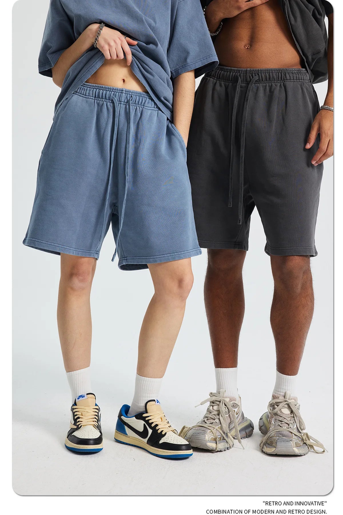 Custom LOGO men's new washed 420G European and American 100% cotton retro terry couple casual sports shorts