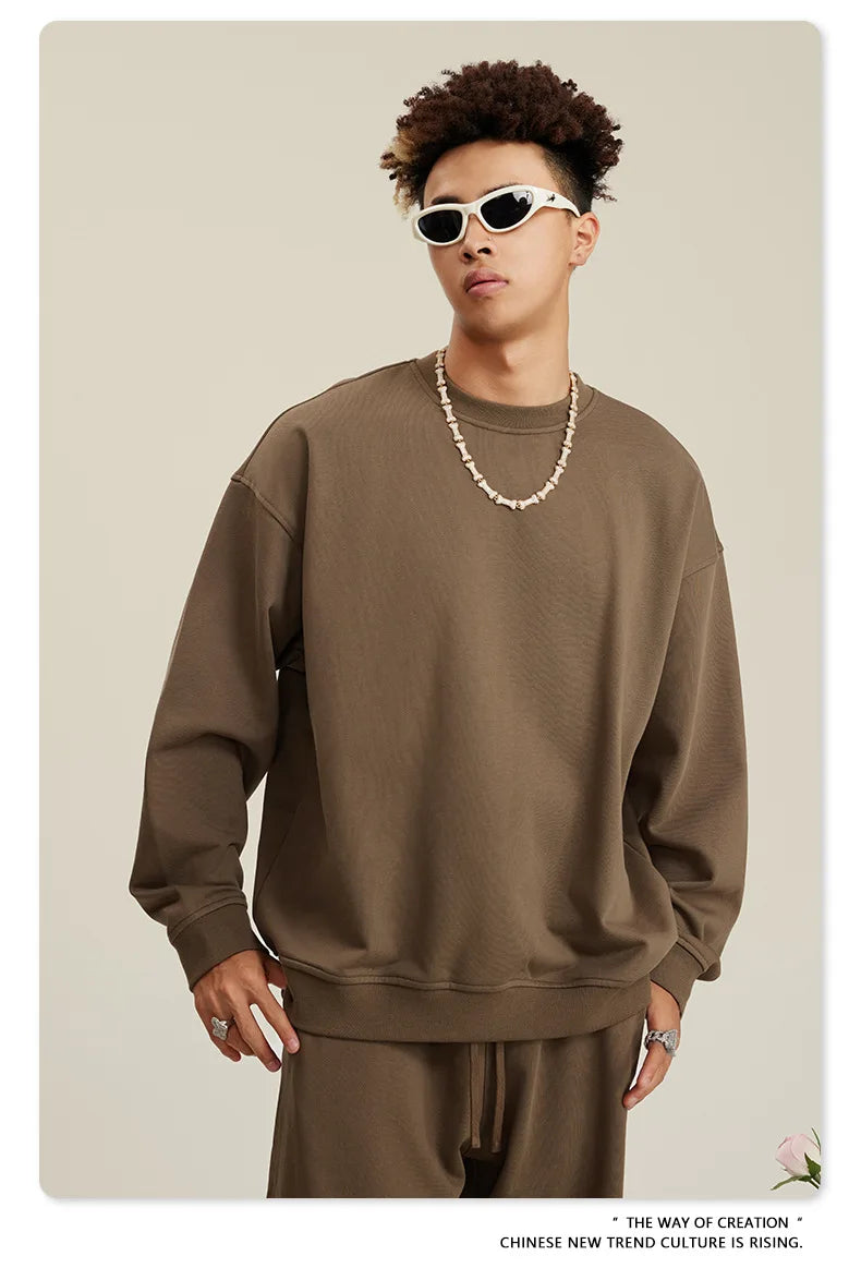 Custom LOGO men's and women's spring autumn and winter new American 440G heavy terry loose pullover crew neck sweater