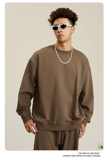 Custom LOGO men's and women's spring autumn and winter new American 440G heavy terry loose pullover crew neck sweater