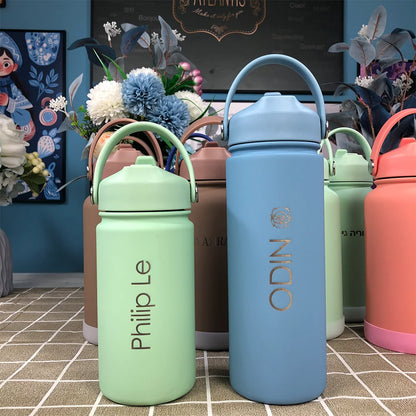 Insulated Water Bottle 500ml Custom Text/Logo - 304 Steel, 24H Cold, Office & Gym Essentials