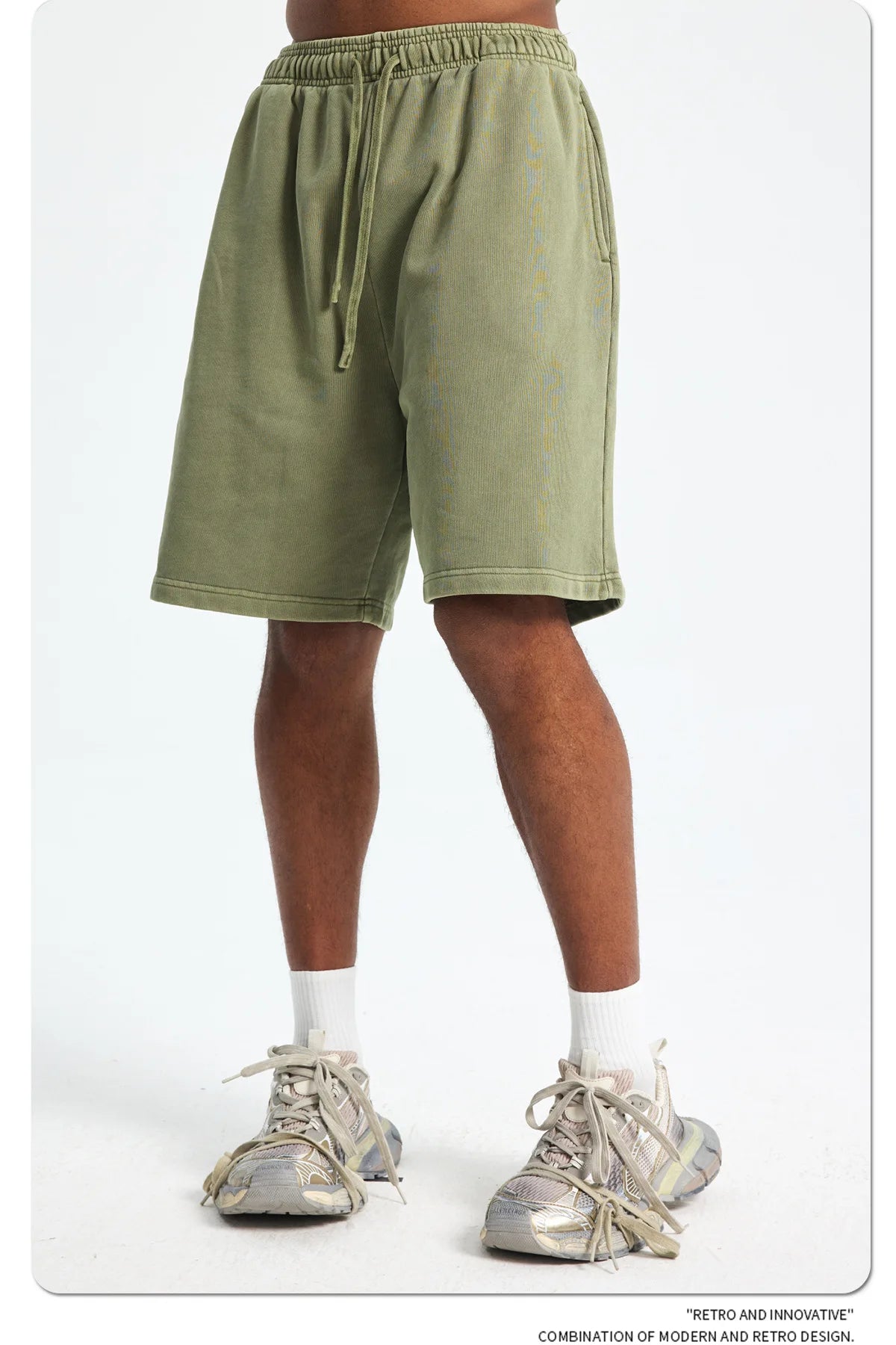 Custom LOGO men's new washed 420G European and American 100% cotton retro terry couple casual sports shorts